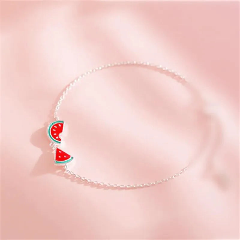 sterling silver watermelon fruit open bracelets